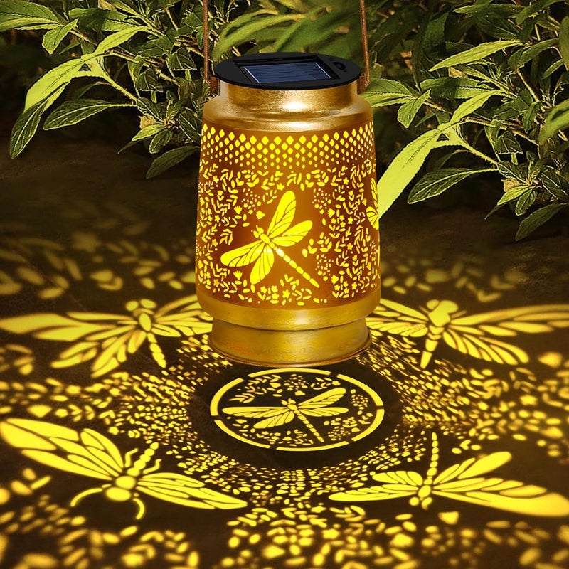 EDOF 2 Packs Dragonfly Solar Lanterns Outdoor Waterproof with Shepherd Hook,Hanging Solar Lights Garden Decor,Christmas Decorations Dragonfly Gift for Women Grandma,Metal Decorative Lanterns for Yard,Patio - Image 3